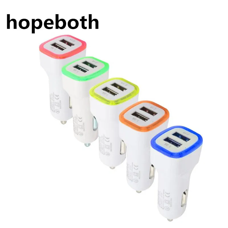 Hopeboth 100 шт. LED Light dual usb Port автомобильное зарядное устройство 2 порта адаптер 5 в 2.1A +