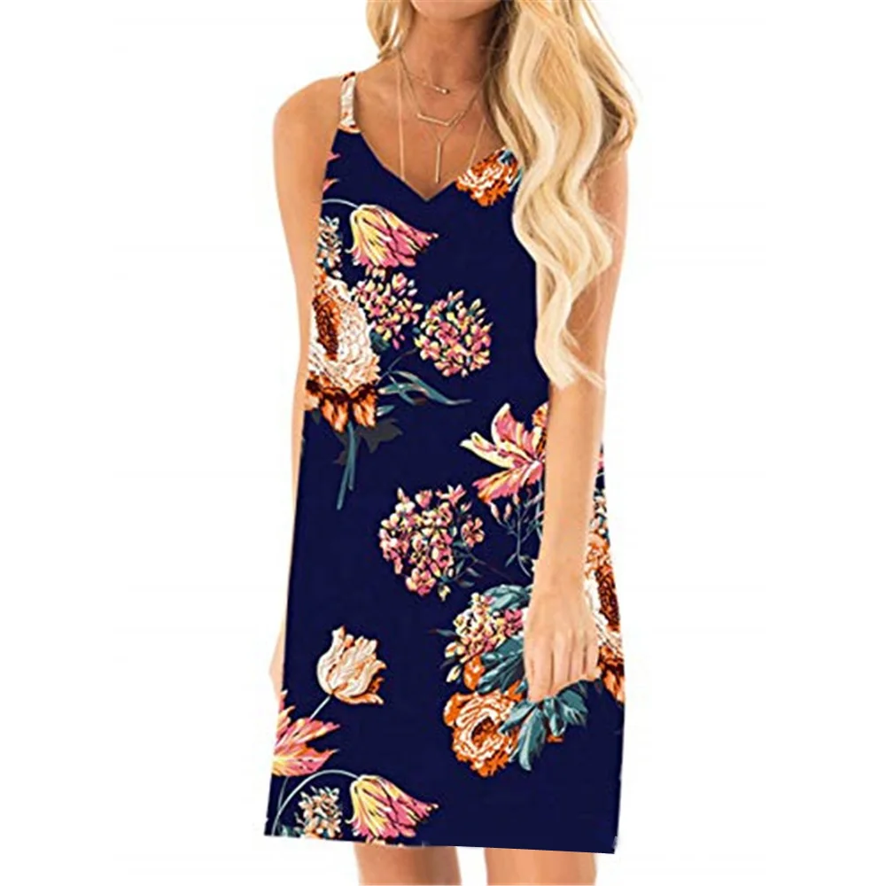 Модное с лямками женское платье женские пляжные летние v образным вырезом