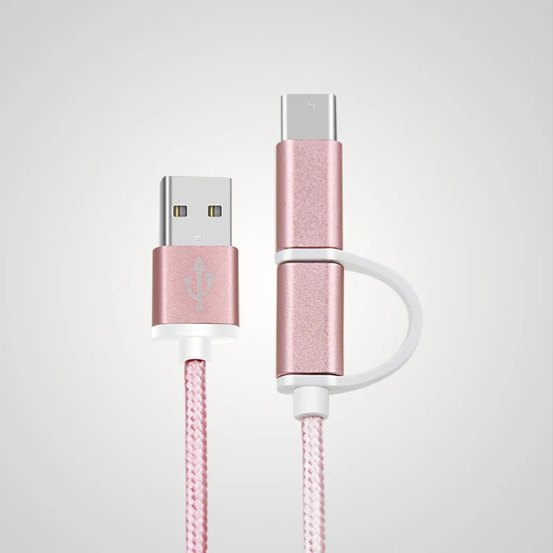 Pink 2 в 1 2в1 2A кабель быстрой зарядки mi cro USB+ кабель type C плетеный шнур Xiaomi mi 8 A1 A2 6 6X mi x 2 3 5s Plus красный mi 4X 5a note 5 - Цвет: Pink