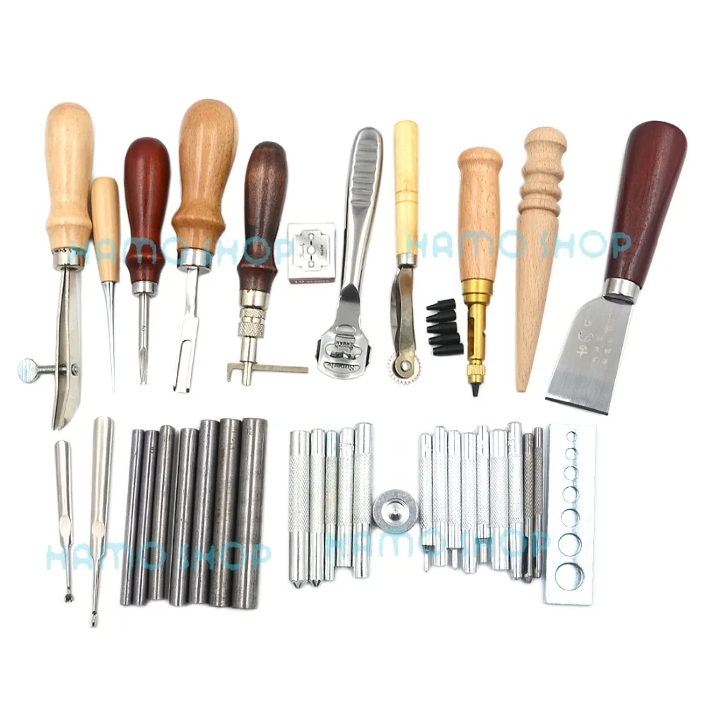

35pcs Leather Craft Sewing Tools Set Kit Stitching Groover Beveler Punch Awl DIY