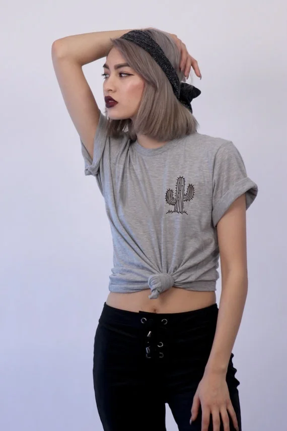 Футболка в стиле Харадзюку женские футболки с принтом виде готического кактуса и