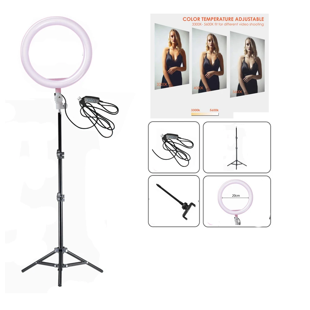 Фотография светодио дный LED Selfie Ring Light 26 см трехцветное освещение затемняемое