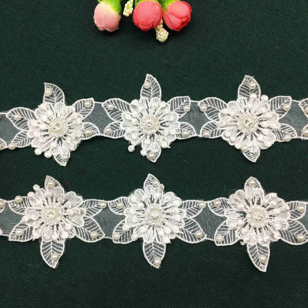 10X 3D Алмазная жемчужина цветок французский кружевной отделкой ленты ткань