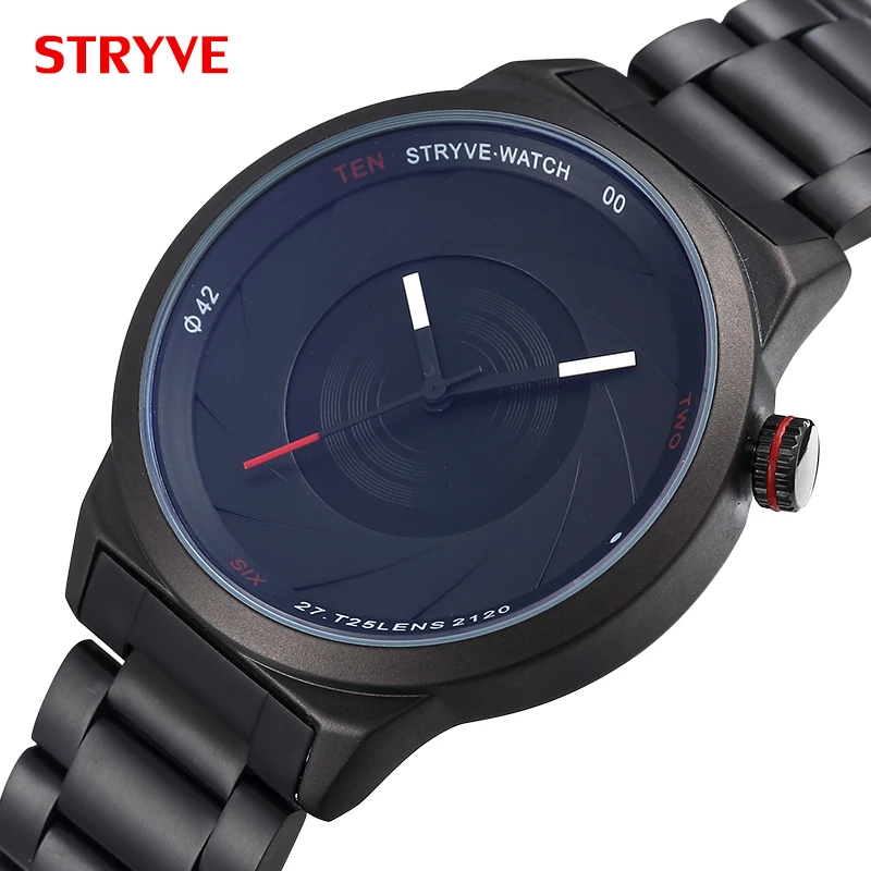 

Stryve 6001 Brand Photographer Series Unique Camera Style Classic Black Stainless Steel Waterproof Top Luxury Men Wrist Watches