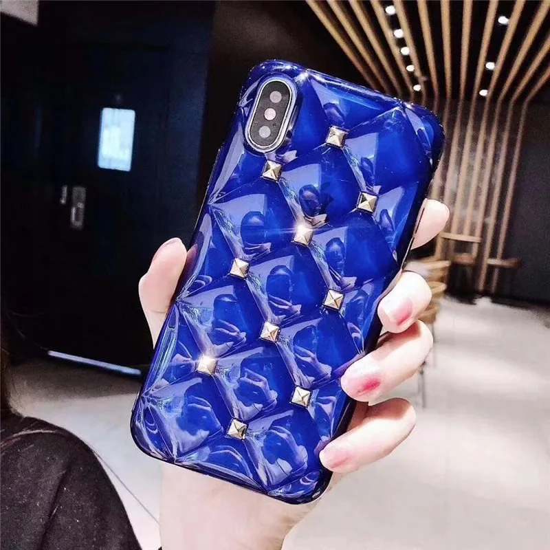 A Роскошный бренд, 3D Алмазная металлическая заклепка, прозрачный силиконовый защитный чехол для телефона для iphone X, XR, XS, MAX, 6 S, 7, 8 plus, милый чехол - Цвет: A