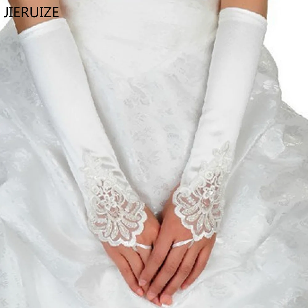 In Stock New Elbow Length Bridal Gloves Fingerless Lace Satin Wedding Cheap Accessories Free Shipping | Свадьбы и торжества