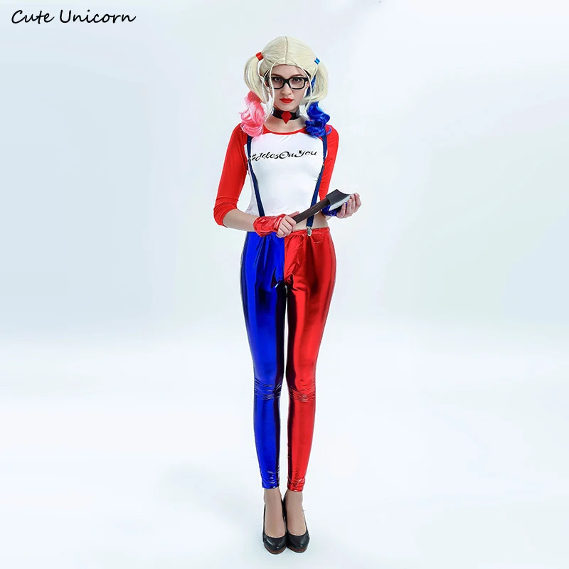 Harley Quinn Милый Единорог Бэтмен костюм клоуна для косплея женские обтягивающие костюмы женские ролевые игры фильм костюмы сексуальные - Цвет: Harley Quinn