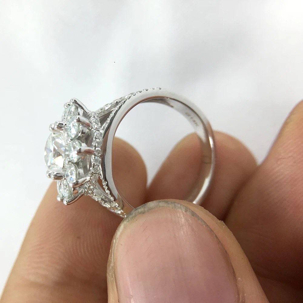 Обручальное кольцо AEAW Moissanite 5 мм 2CTW Df цвет Лаборатория алмаз акцент 14 к Белое золото обручальные кольца для женщин