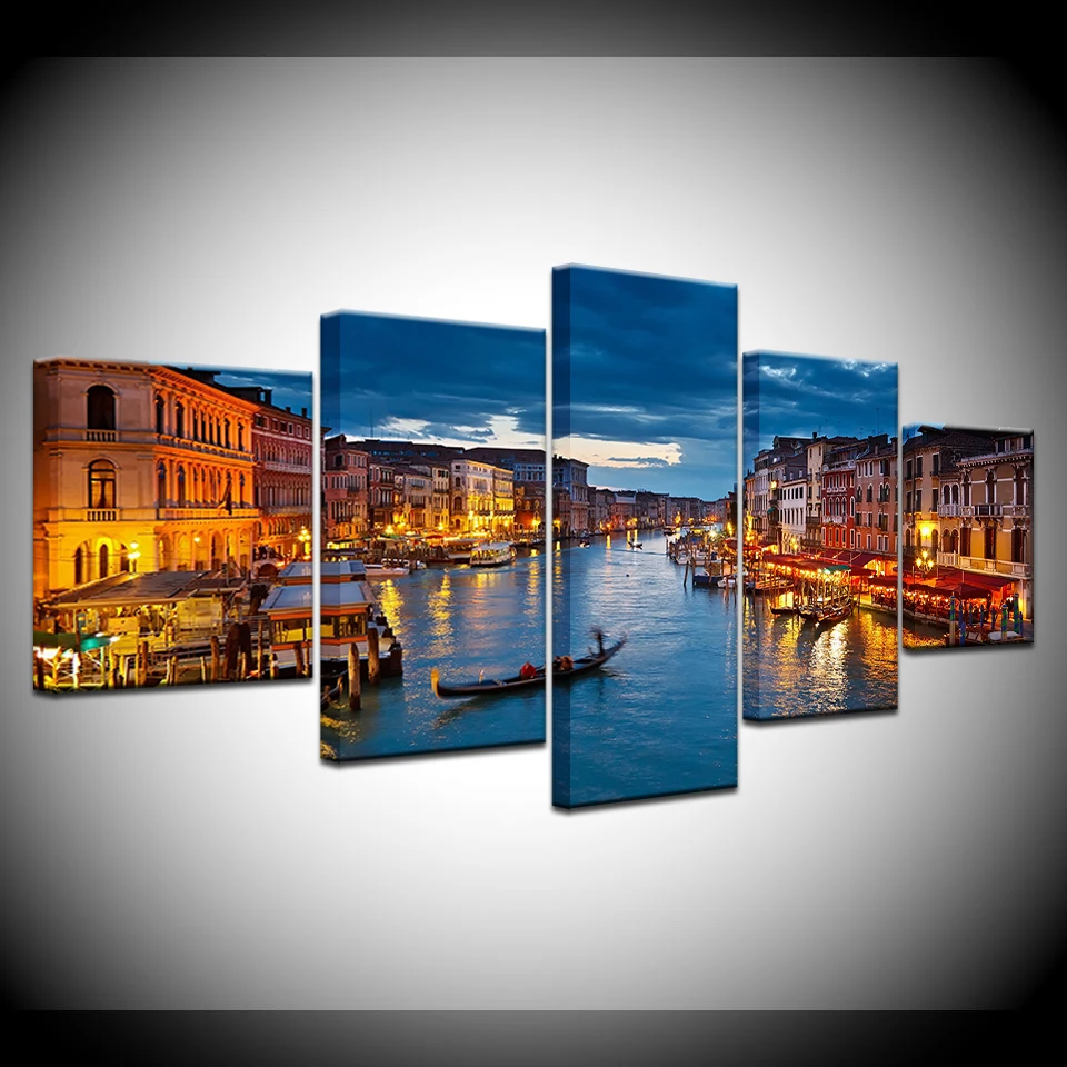

Canvas Wall Art Pictures Modular Living Room Decor 5 Pieces Early Morning Venice Water City Painting HD Prints Posters Framework