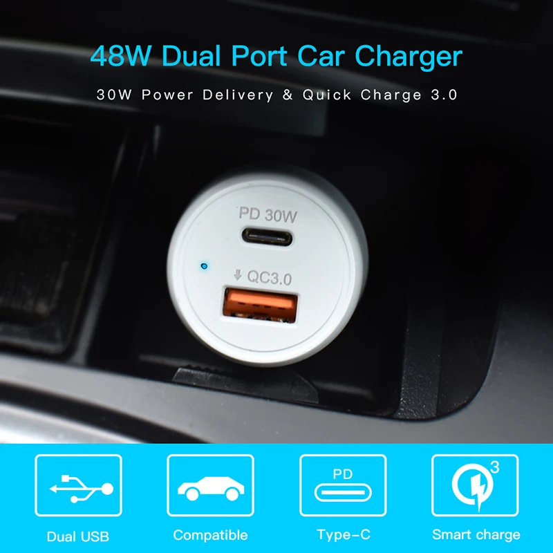 USB C автомобильное зарядное устройство QC3.0 Smart Type для автомобиля с двумя портами