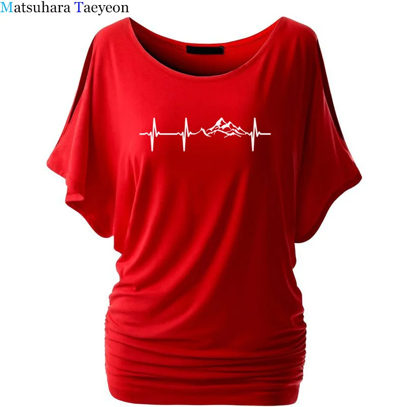 

Woman Mountain Heartbeat T Shirt Summer Cotton Batwing Sleeve Girls Woman Climber Mountain T-shirt Top Female Clothings Tee