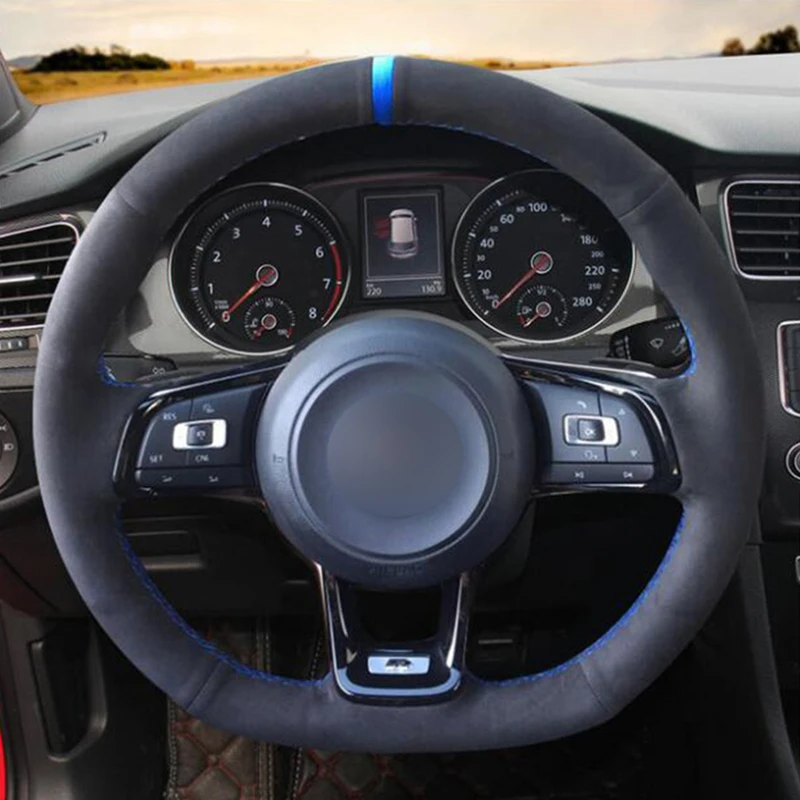 Черная замшевая чехол рулевого колеса автомобиля для Volkswagen Golf 7 GTI R MK7 VW Polo Scirocco 2015
