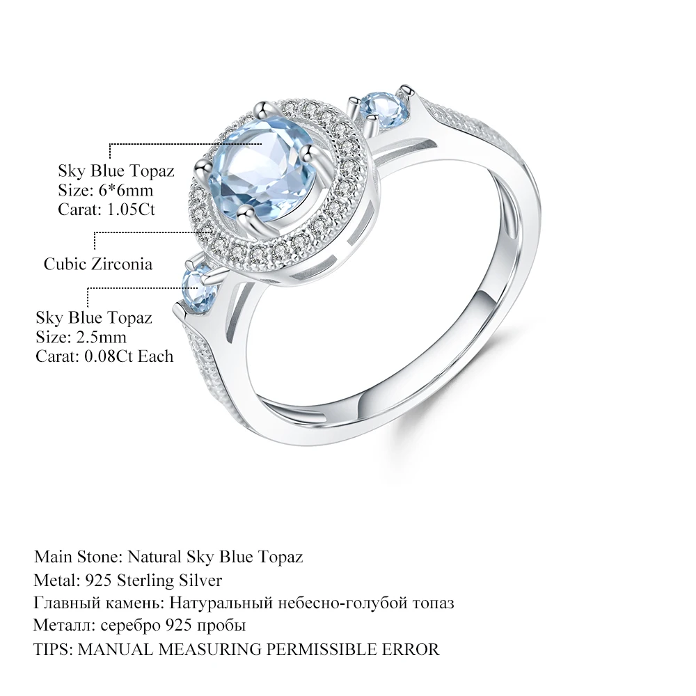 GEM'S BALLET 1.05Ct натуральный голубой топаз драгоценный камень кольцо 925 пробы серебро обручальные кольца для женщин хорошее ювелирное изделие