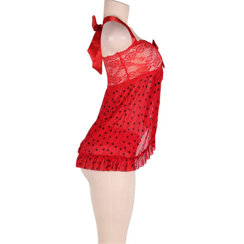 Comeonlover красное женское нижнее белье «babydolls» сексуальное женское белье Платье+ трусики размера плюс Неглиже Сексуальное Кружевное летнее платье в горошек с лямкой на шее для куклы RL80538