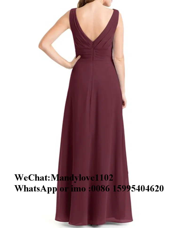 3 вида стилей шифоновое платье подружки невесты с высоким разрезом бордовое