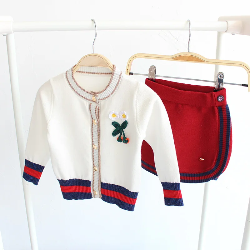 Children Baby Kids Girl Knitted Sweater Set Skirts Girls Sets Cardigan Outerwear Coats Knit Jackets | Детская одежда и обувь