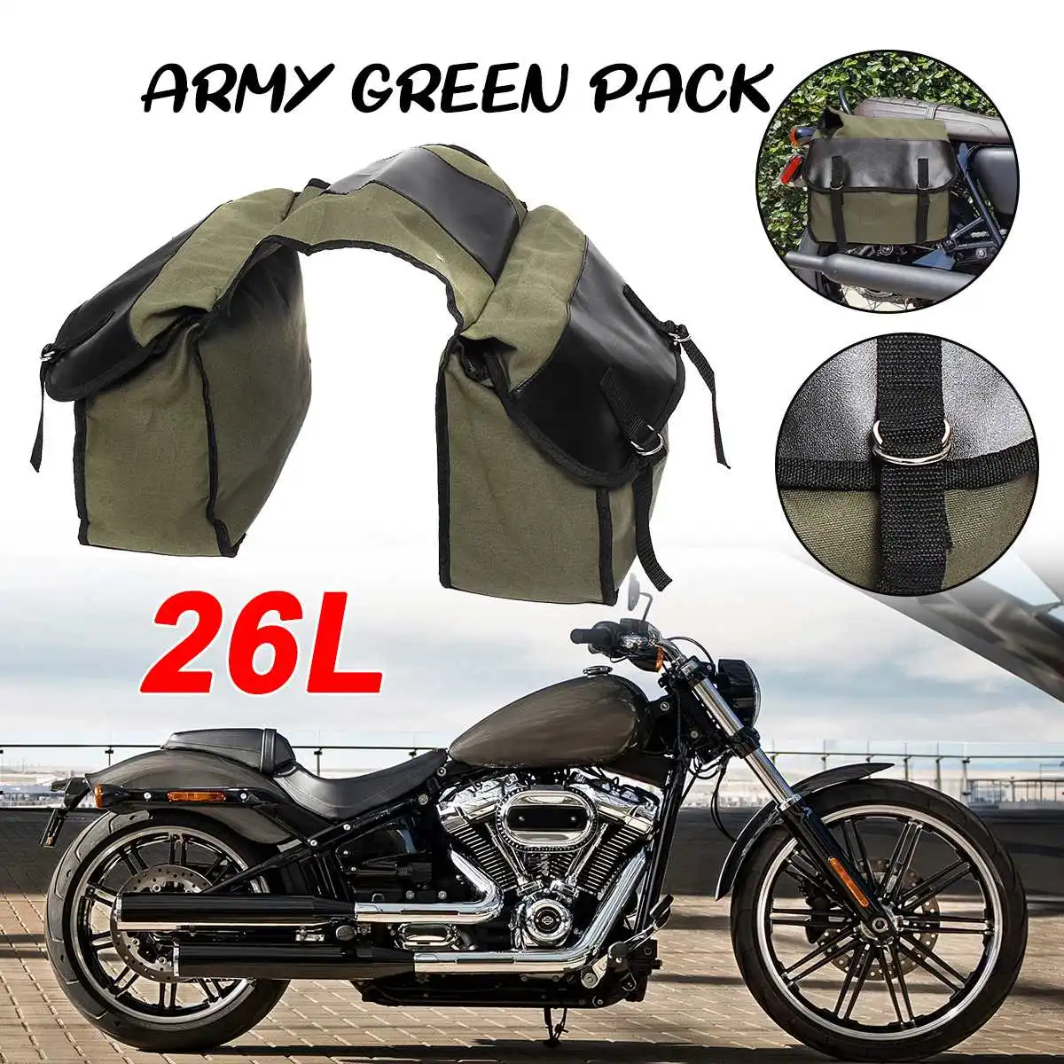

26L армейские зеленые холщовые мотоциклетные седельные сумки Equine Back Pack для Honda, Taotao, Suzuki dr 650, kawasaki 1000 / 19