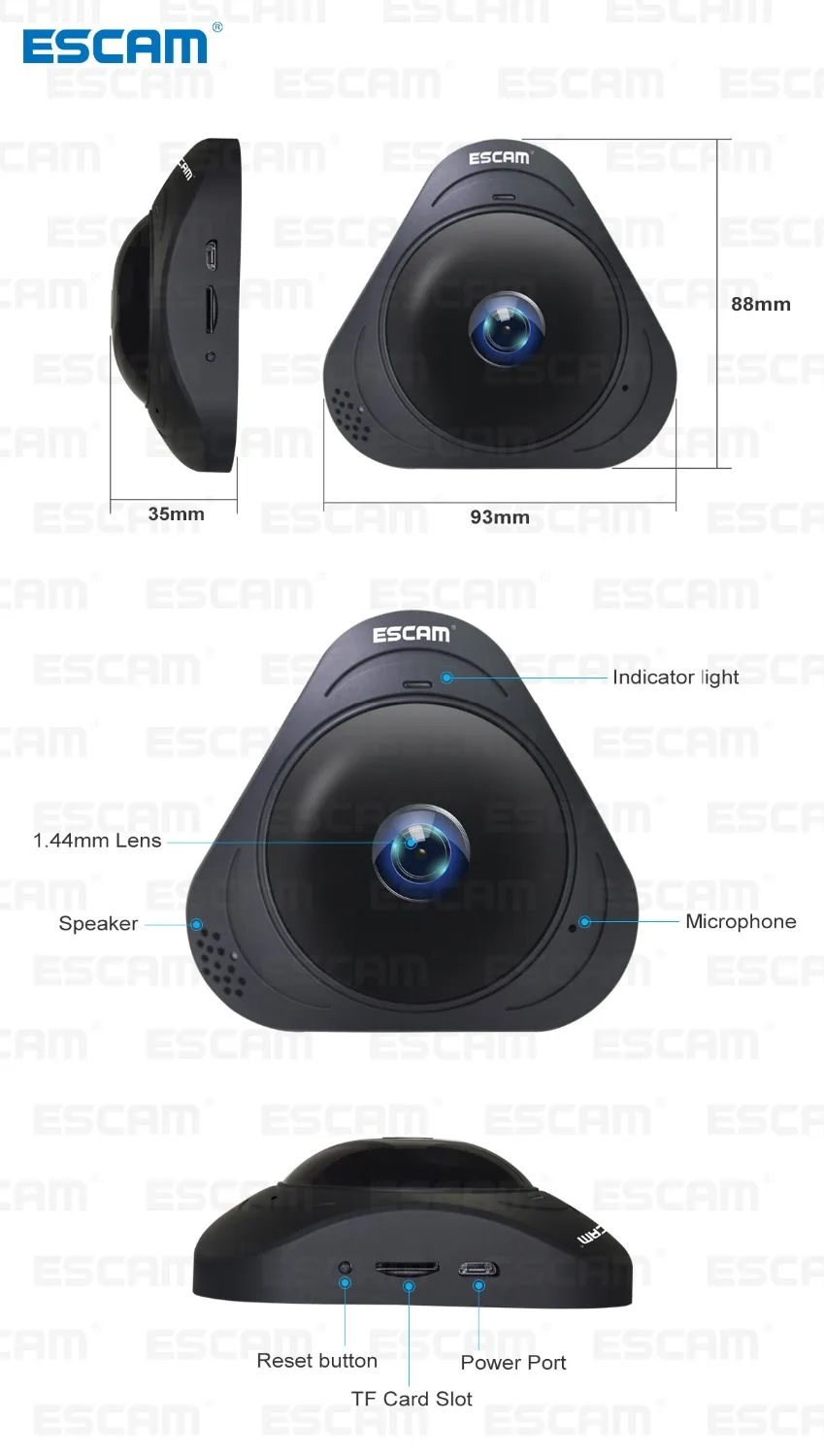 Панорамная IP-камера ESCAM Q8 960P 360 градусов с режимом точки доступа | Безопасность и