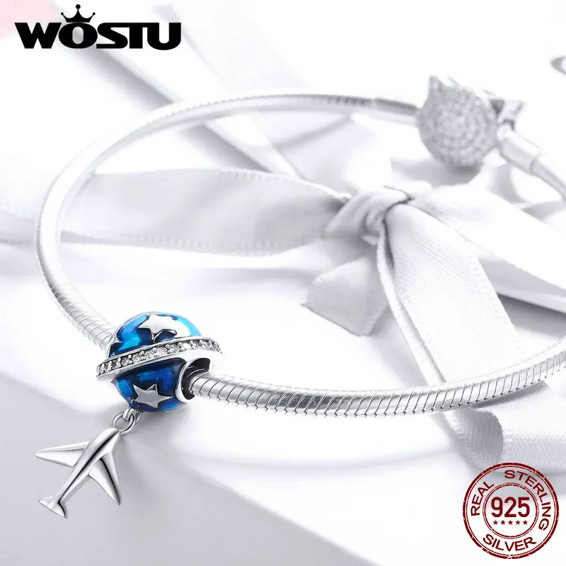 WOSTU Real 925 Sterling Silver Dream of Traveling Airplane Bead fit original Charm Bracelet Necklace Fashion Jewelry Gift FIC887 | Украшения
