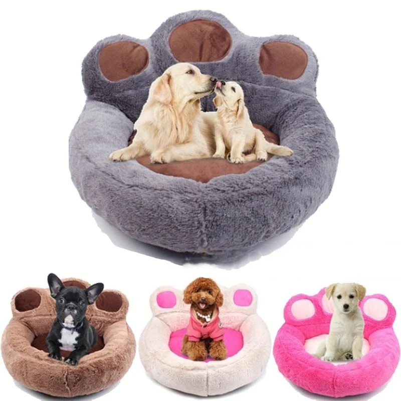 

Winter Warm Fleece Dog Bed Round Small Medium Large Dog Beds Extra Large Pet Plush Mats Soft Bear Paw Shaped Cat House Supplies
