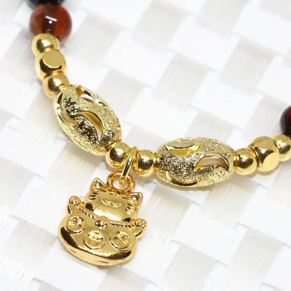 Round beads cute cat pendant vintage natural stone dream agat 6mm multilayer bracelet for women carnelian onyx diy jewelry B2196 | Украшения