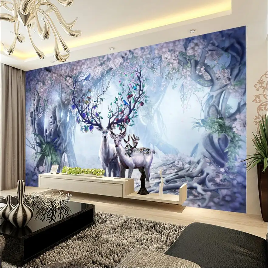 3D Мечтая оленей стены печати фрески для обои 3d клиент сделал обои|printed wall murals|3d