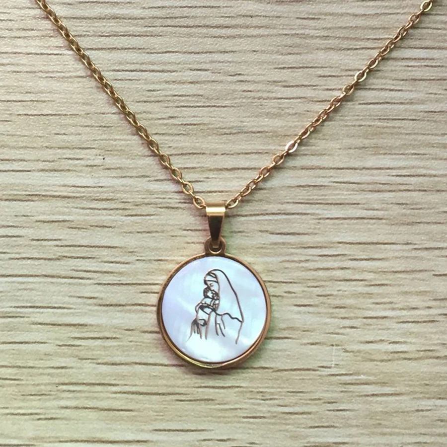 

Trendy Virgin Mary Baby Necklace Women Stainless Steel Gold Silver Color Necklaces & Pendants Christian Prayer Jewelry