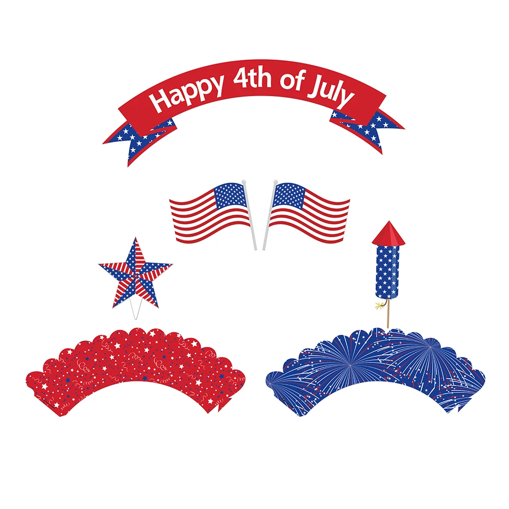 

4th July Theme Party Decorations Cake Toppers National Day Cupcake Border Decorating Party Supplies