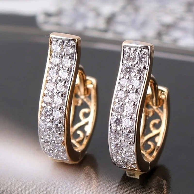 

Elegant Zircon Gold Hoop Earrings for Women's Fashion Jewelry Wedding Statement Brincos Engaged Romantic CZ Earings Accessories