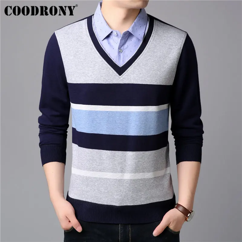 COODRONY мужские свитера трикотажная одежда Twinset Pull Homme кашемировый хлопковый свитер