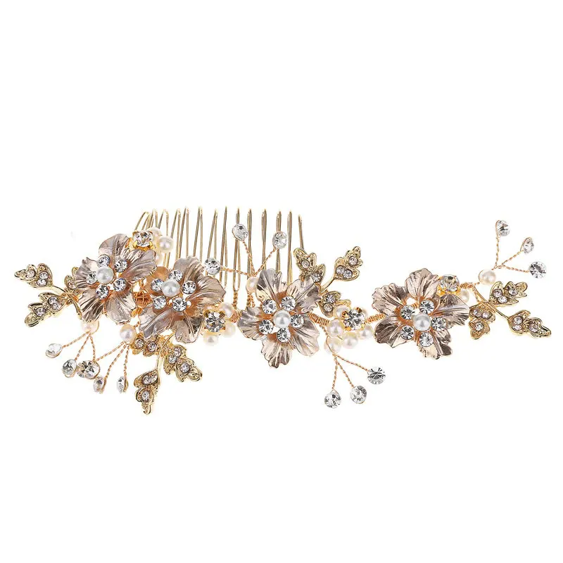 Gorgeous Flower Bridal Hair Comb Gold Metal Leaf Wedding Accessories | Украшения и аксессуары