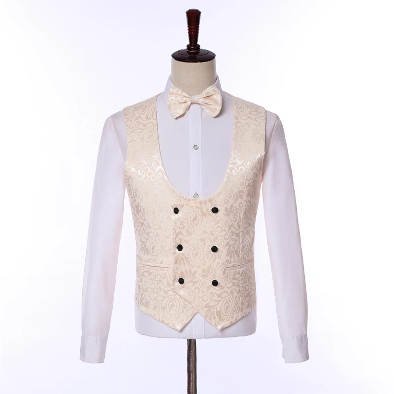 2019 Latest Designs Black Shawl Lapel Groom Tuxedos Jacquard Men Suits Wedding Suit With Pant (Jacket+Pants+Vest+Bow tie) | Мужская
