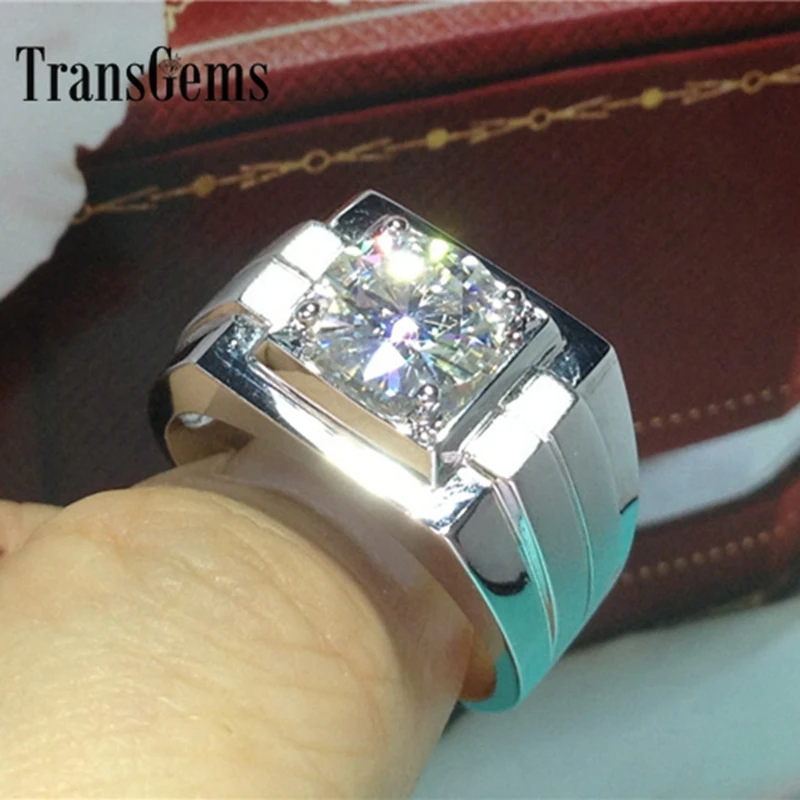 Мужское обручальное кольцо Transgems классическое из белого золота 14 к 585 пробы 1