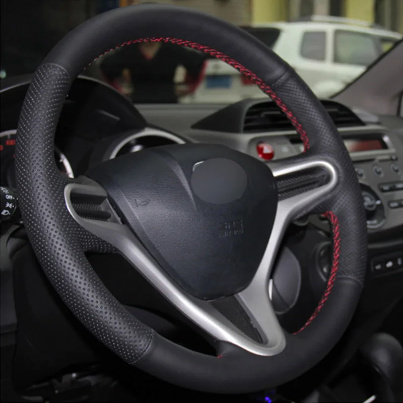 Топ Кожаный руль ручной стежок на обертывание чехол для Honda Jazz Fit 2009 13|Чехлы руль| |
