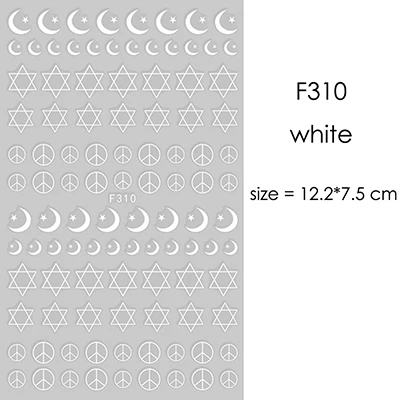 F310white 1 лист серебряный золотой белый черный абстрактная графика дизайн круглый квадратный треугольник наклейки для ногтей Луна Звезда наклейки для ногтей - Цвет: F310white