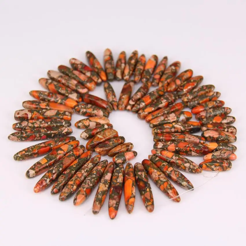 Orange Sea Sediment Stone Graduated Slice Loose Beads for Necklace strand Impression Stones Top Drilled Stic Point Pendants | Украшения и