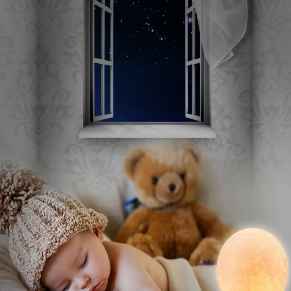 Луна свет 3D печать RGB Изменение цвета сенсорная диммируемая Светодиодная лампа USB