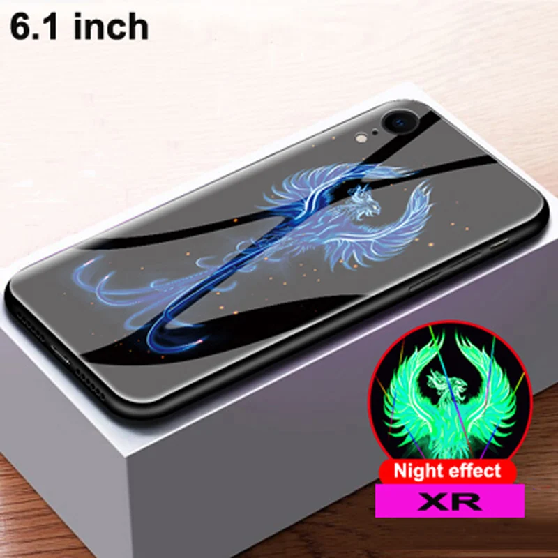 Чехол для iPhone XS XR роскошный светящийся чехол из закаленного стекла + мягкая