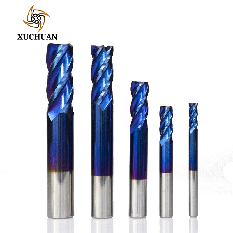 1pc 1-12mm HRC 50 Carbide End Mill 4 Flutes CNC Router Bit Nano Blue Coated Spiral Engraving Bit End Milling Cutter
