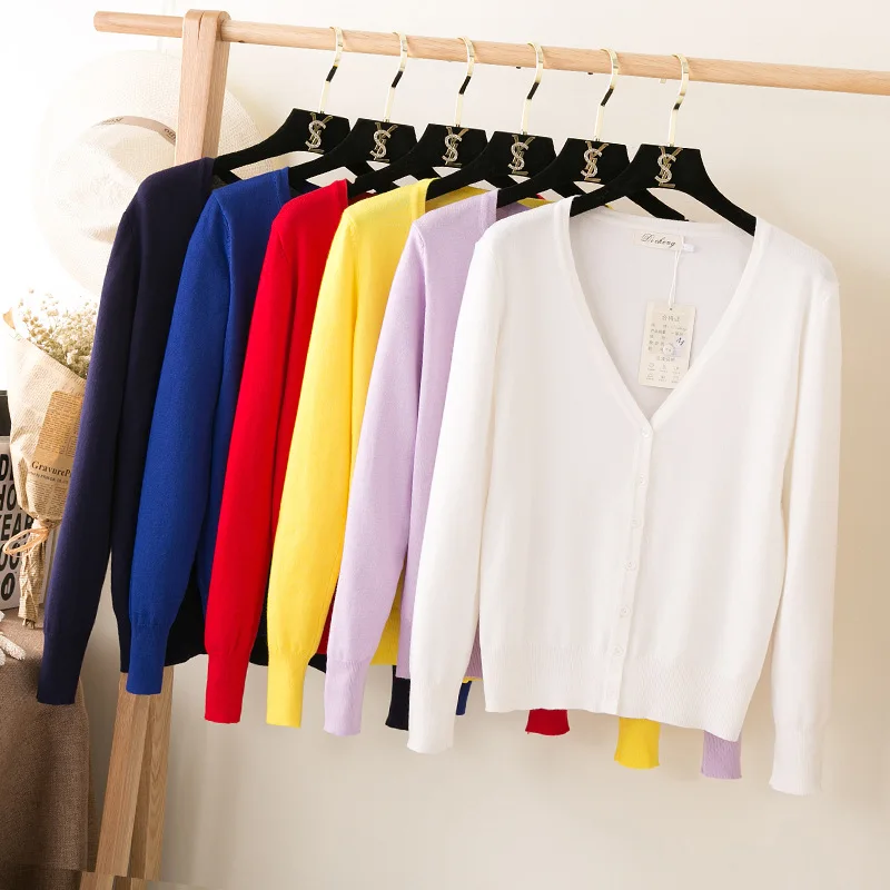 2017 Spring 10+ colors women's sweater V-neck knitted ladies' TOPS knit Cardigan large size knitting knitwear |