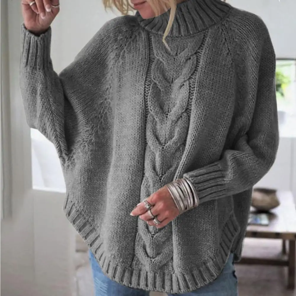 2019 New Solid Color Polyester Spring And Autumn Winter Ladies Bat Sleeve Knit Sweater | Женская одежда