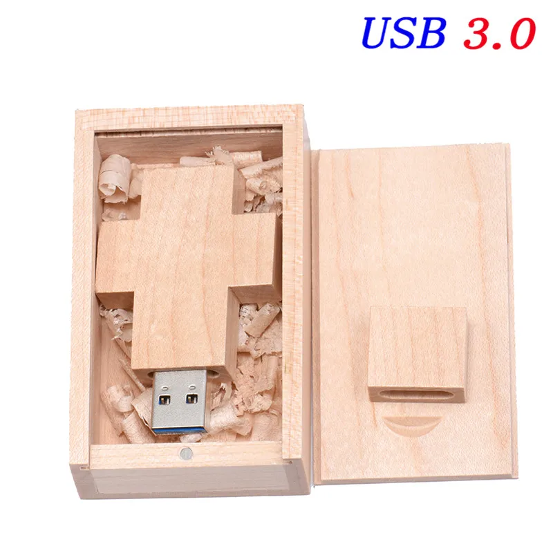 JASTER USB 3,0 кленовый крест USB+ нажимная коробка USB флеш-накопитель 4 ГБ 8 ГБ 16 ГБ 32 ГБ 64 Гб Внешняя память U диск - Цвет: Maple With box