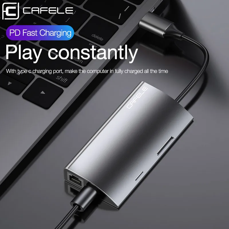 Адаптер CAFELE USB Type C HDMI Thunderbolt 3 док станция 0 с разъемом RJ45 PD TF SD ридер 5 аудио для MacBook