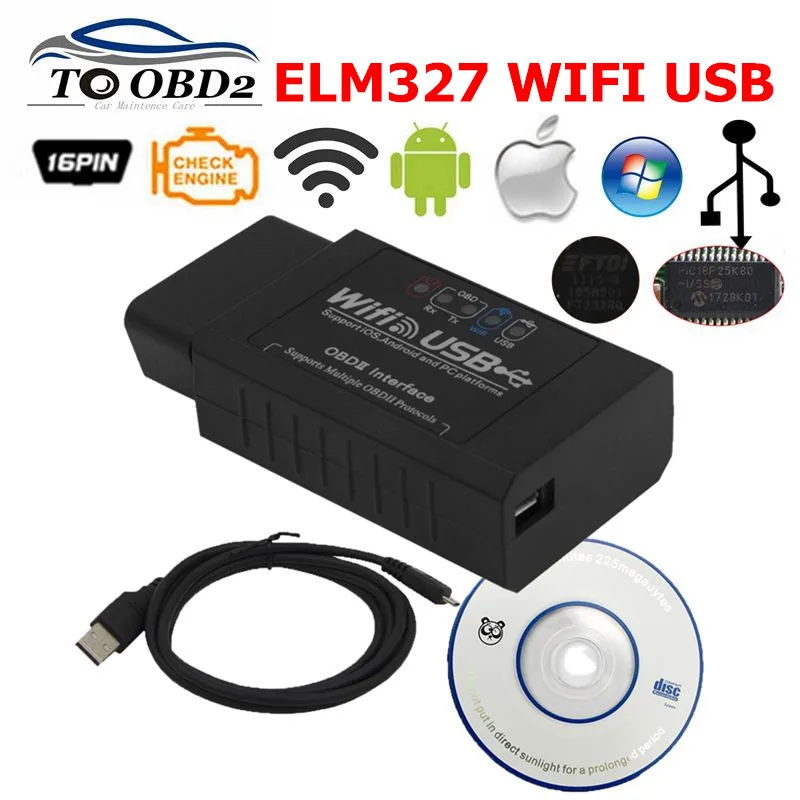 ELM327 wifi USB V2.1 OBD2 диагностический инструмент ELM 327 2,1 wifi с PIC18F25K80 и FT232RQ чип работает Android Torque/iOS система/ПК