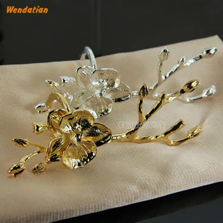 

Kitchen Dining Table Decoration Accessories Restaurant Alloy Metal golden silver Plum Napkin Rings 4PC/lot