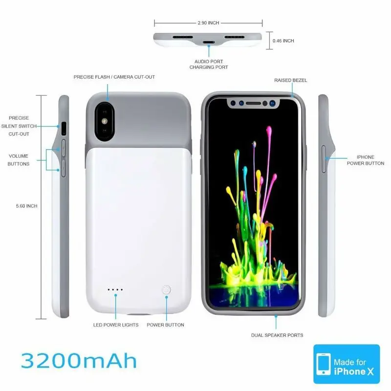 

NENG Audio Rechargeable Battery Charging Case for iPhone X XS XR Xs Max External Ultra Slim Protective Power Pack for iPhone X