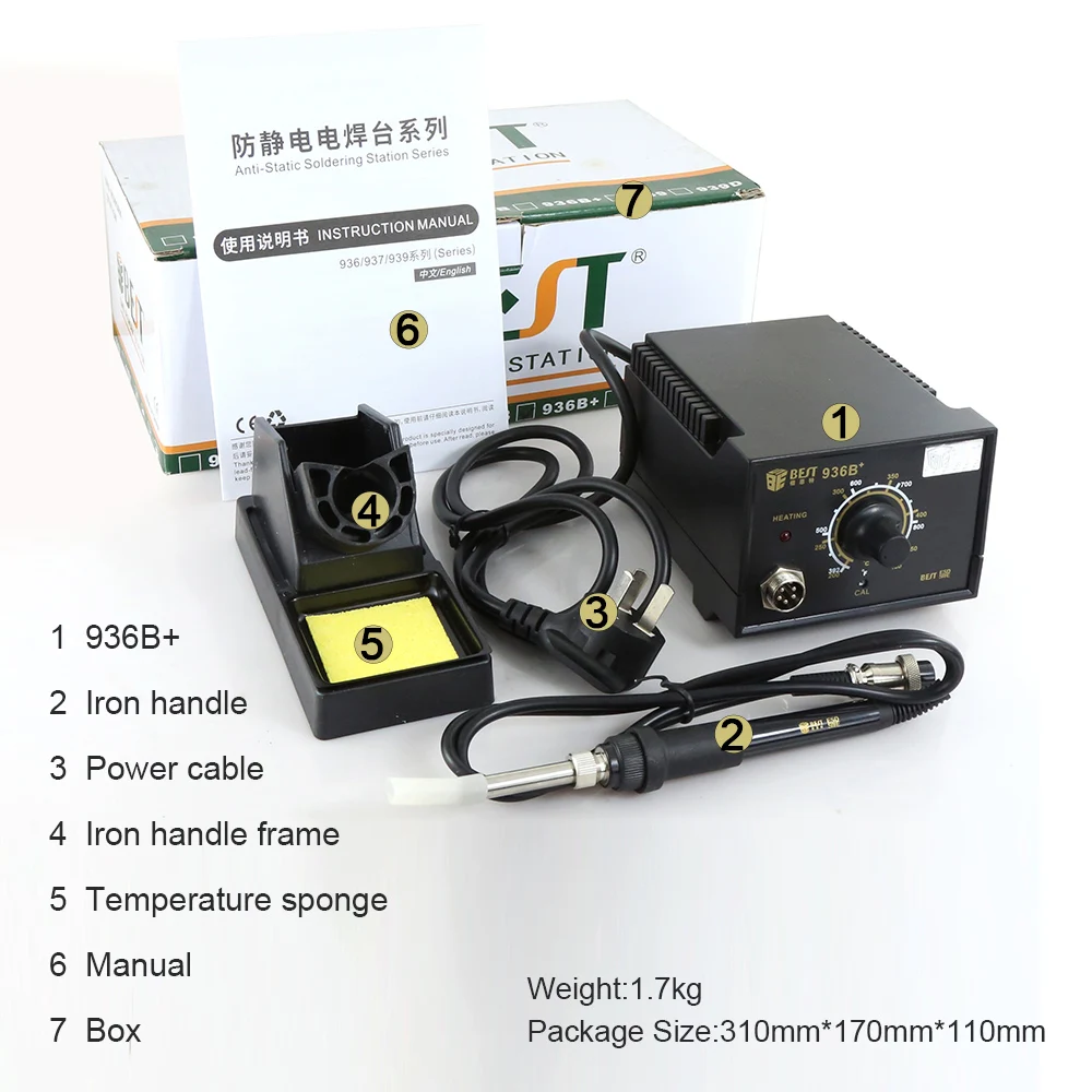 

60W Constant Temperature Electronic Soldering Iron SMD Rework Station BST-936B+