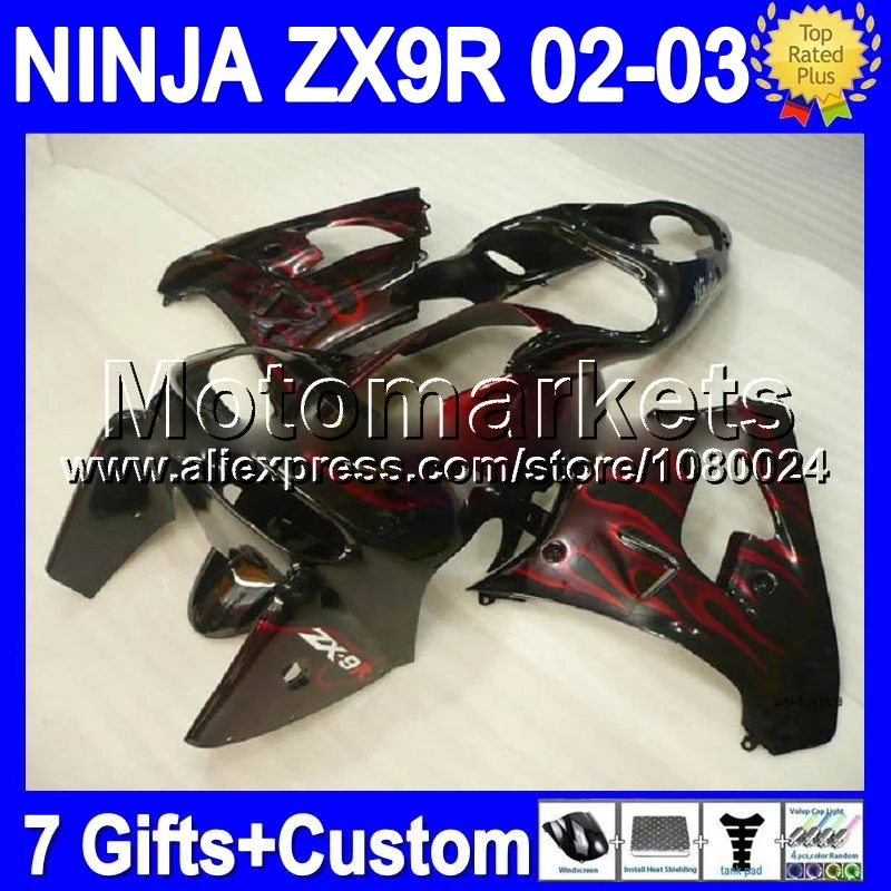 + 7 подарки для красный пламя KAWASAKI ниндзя ZX9R 02 03 T1845 ZX 9R горячие черный 9 R ZX9 2002 2003