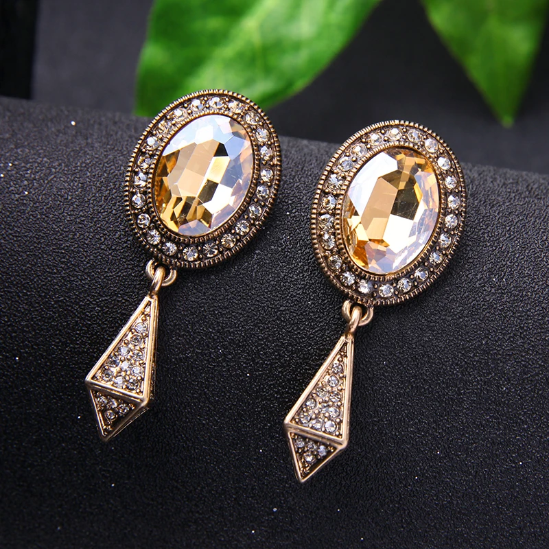 Новое Поступление Античное Золото Цвет Кристалл Падение Серьги Для Женщин