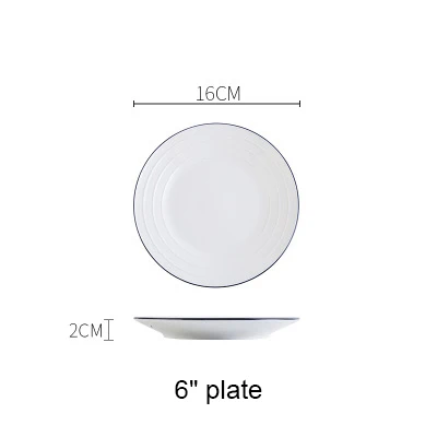 6 inch plate Западная пищевая тарелка, керамическая тарелка для стейка, мелкое блюдо, глубокое блюдо, диск, домашняя посуда, блюдо, простой голубой край, AKUHOME - Цвет: 6 inch plate